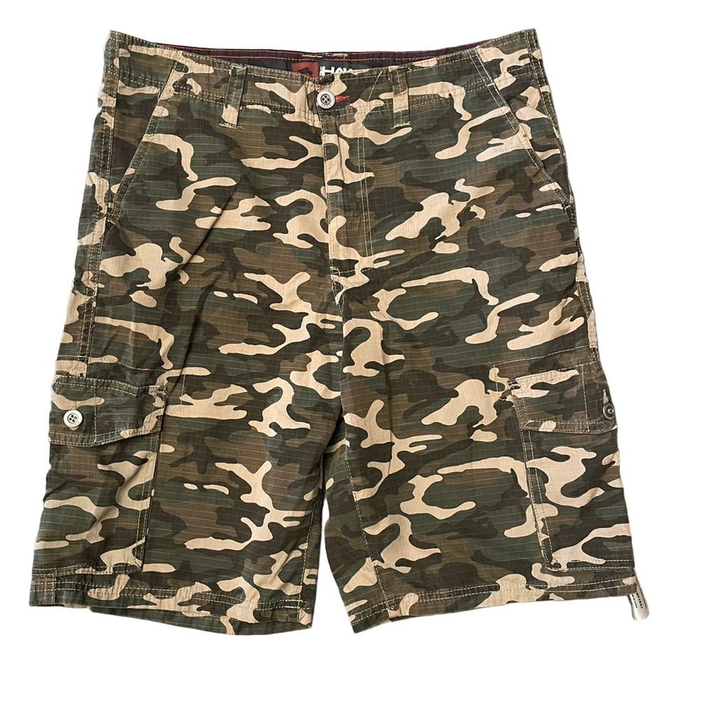 Tony Hawk Cargo Shorts, Size 33, Green Camo, Brown Camouflage, Ripstop, Mens
